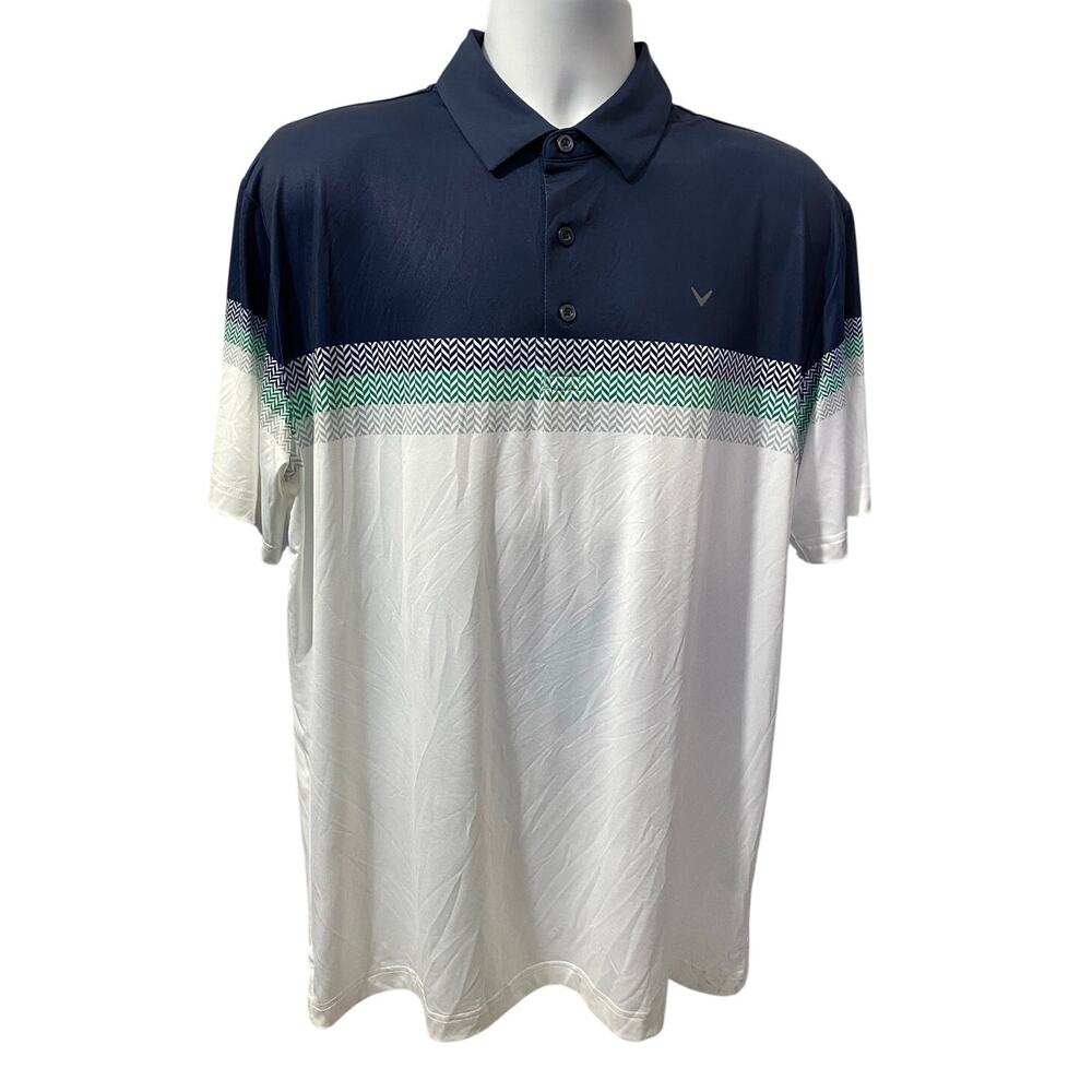 Callaway Opti-Dri Polo Shirt Mens Size Large White Blue Golf Performance
